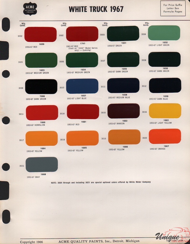 1967 White Trucks Paint Charts Acme 1